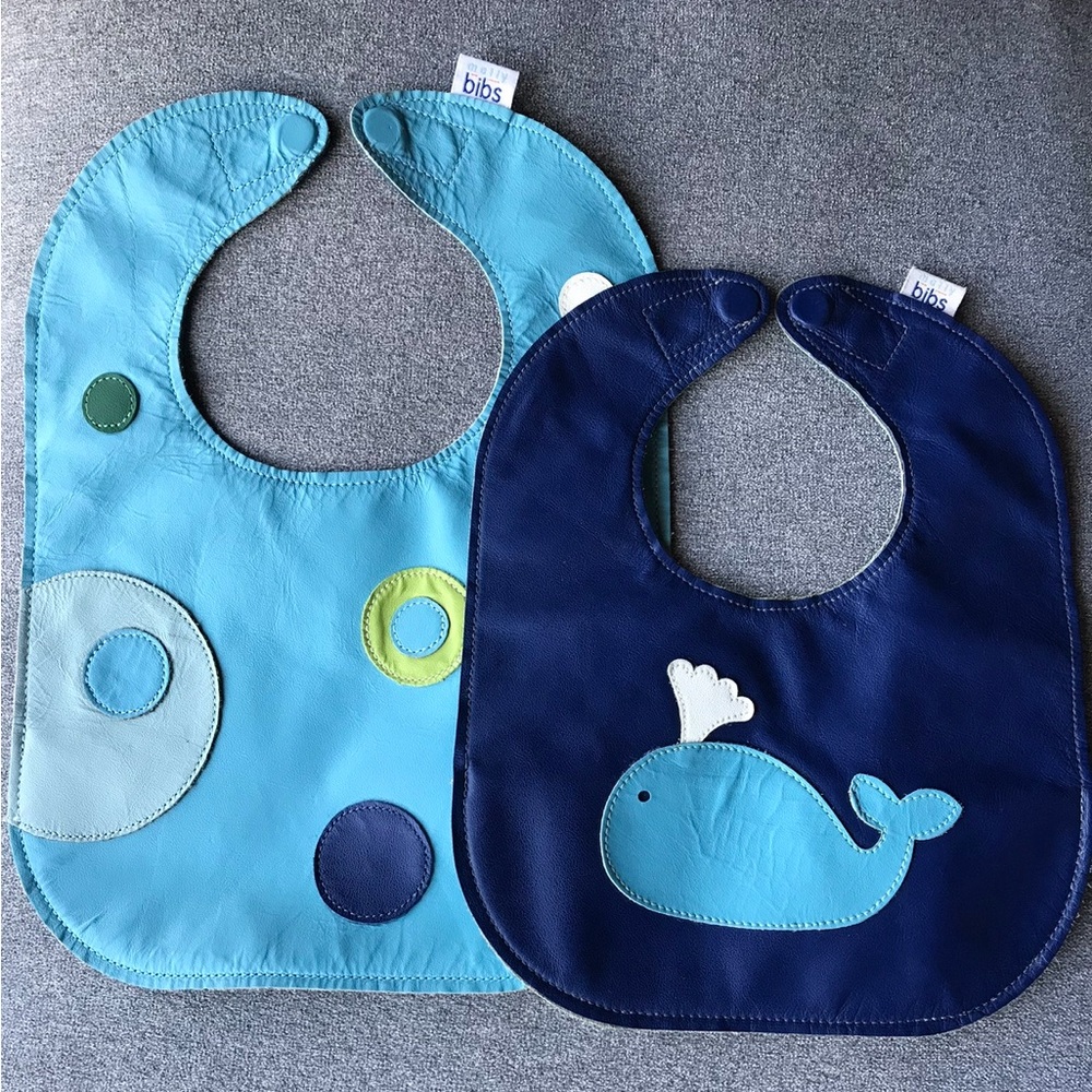 Mally Bibs ~ Set of 2 ~ Leather Bib with Magnet Closure ~ Large and Small